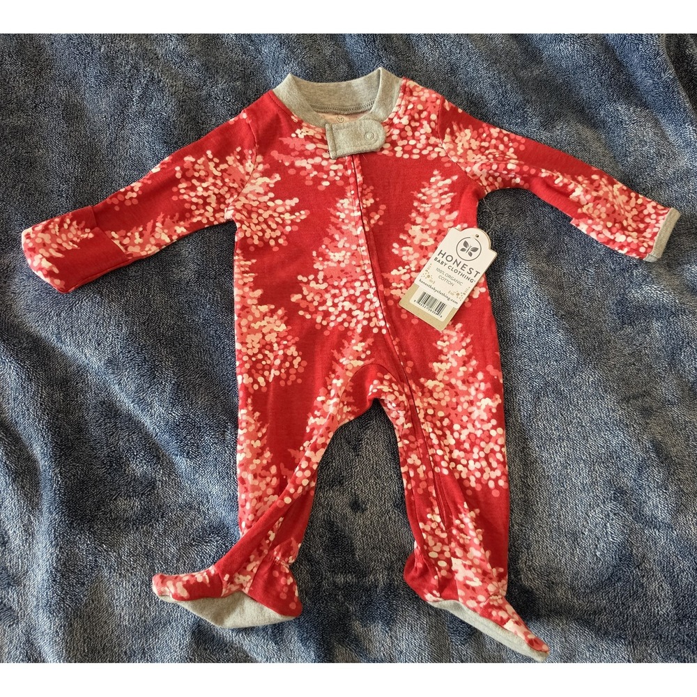 Honest‎ Baby Clothing Red Floral Cotton Footie Pajamas Long Sleeve NWT
